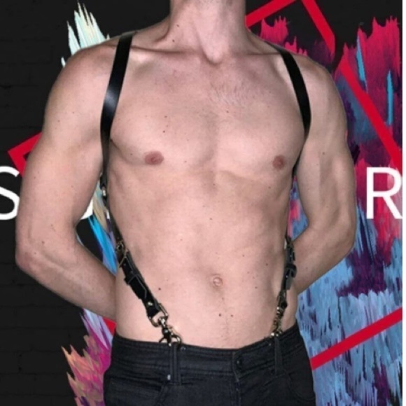 Men's Cross Back Buff Body Vegan Leather Chest Harness Black Hot New Accessory - Picture 4 of 5